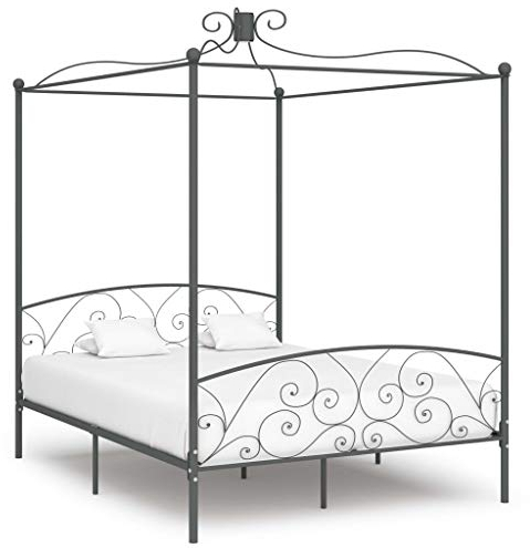 THOYTOUI Himmelbett-Gestell Grau Metall 180 x 200 cm, Bett Tagesbett Betten Bettsystem Geeignet für Schlafzimmer Gästezimmer Hotel Mehrbettzimmer