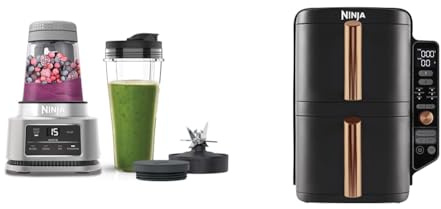 Ninja Foodi Power Nutri Blender 2-en-1, mixe des bols de smoothie et des boissons glacées, CB100EU + Ninja Double Stack XL Air Fryer, Friteuse sans huile Verticale Double Tiroir, SL400EUCP