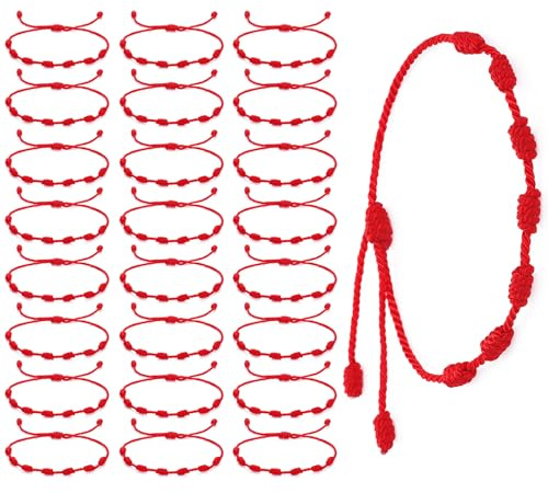 Yolev 24 Stück Rot Seil Armband - Schutz Amulett, Handgefertigtes Freundschaftsband, Knoten Kabbalah Glück Männer und Damen Glücksarmband