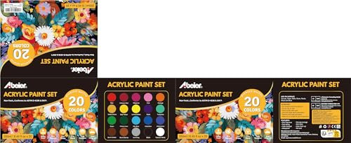 ABEIER Set di colori acrilici sfusi, 20 colori (250 ml), finitura opaca, pigmenti ricchi, vernici atossiche per pittura su tela, artigianato, legno ceramica, ideale per principianti e studenti