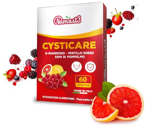 Namast3 Cysticare Integratore per Cistite con D-Mannosio e Mirtillo Rosso, Supporto Benessere delle Vie Urinarie, Integratore Cistite Donna, Mannosio per Cistite, 60 Tablets da 900 mg Made in Italy
