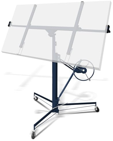 Vigevee XXL Lève-plaque pour cloisons sèches, capacité de charge 68 kg, hauteur de travail 140-350 cm, largeur max. 290 cm, pliable, réglable, pivotant, aide au montage, bleu