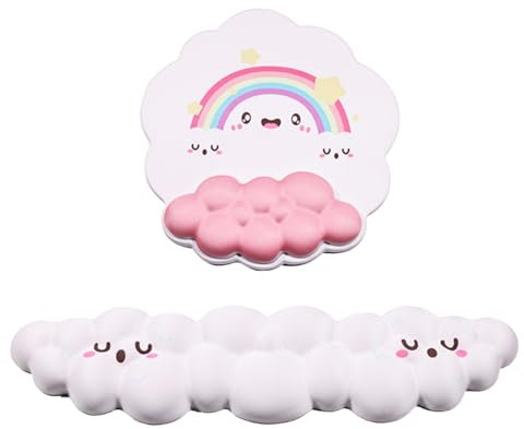 Cloud Tastatur-Handgelenkauflage und Mauspad, Handgelenkstütze, ergonomisch, rutschfest, Tastatur-Handballenauflage, weicher Memory-Schaum, Tastatur-Handgelenkauflage für Büro, Tippen, Gaming, 2 Stück
