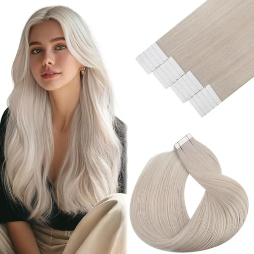 Vivien Tape in Extensions Echthaar Platinblond 50 cm Haarverlängerungen Remy Tape Echthaar Blond Invisible 50g 20Pcs #60