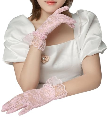 Blausky 1 Paar Lace Gloves,Damen Elegant Hochzeits Handschuhe,Sommer Sonnenschutz Handschuhe,Spitzen Brauthandschuhen,Braut Handschuhe,Kurze Spitzenhandschuhe,Stretch Handschuhe,Rosa