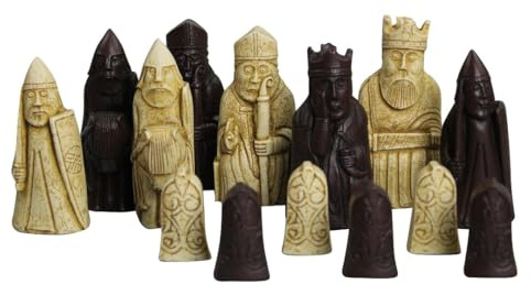 Isle of Lewis I Schachfiguren aus Kunstharz, 8,9 cm, Weiß und Braun