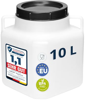 Garronda 10 litros Barril Cuadrado BPA-Libre y Barril para Piensos Boca Ancha Depósito de Agua con Tapa para Sauerkraut y Salmuera para Carne tonel para Agua de Lluvia GD-0088, Blanco