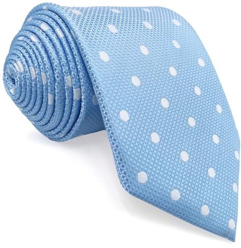 S&W SHLAX&WING Corbata Azul Claro con Puntos Blancos para Hombre Boda Fiesta Promoción Extra Larga 160cm