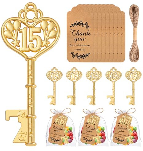 VZCBZC 50 abrebotellas de 15 llaves para regalos de fiesta de cumpleaños 50, recuerdos de aniversario de boda, regalos para invitados, decoraciones de fiesta (15)