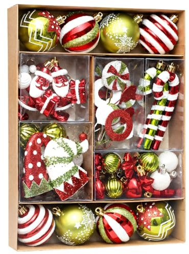 Juego de 50 figuras de Navidad irrompibles con bastón y sombrero de Papá Noel, colores rojo, dorado y verde