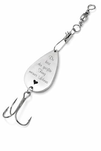 Spinner mit Gravur Du bist der größte Fang meines Lebens Fischköder, Angelhaken, Hecht, Forelle, Barsch. Witz Gag Geschenk