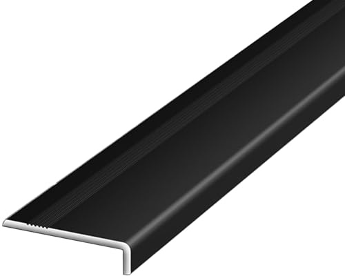 Treppenkantenprofil Schwarze 35in Aluminium Treppenkante, L-Form Treppenkantenschutz Für Fliesen/Holz/Metall/Beton Stufen, Rutschfeste Treppenkante Für Innen & Außen(WxH 2x0.4cm/0.79x0.16in)