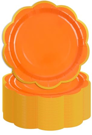 HFBOBP 50 pièces Assiette Jetable Festonnées 18cm, Orange Assiettes en Carton Vaisselle Jetable Anniversaire pour Barbecue Anniversaire Fête Douche de bébé Mariages