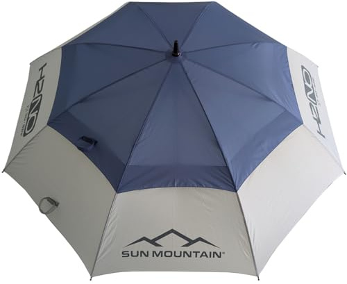 Sun Mountain H2NO Waterproof Premium Ergonomic 30 SPF Dual Canopy Durable Golf Umbrella 172cm / 67 Umbrella Navy/Cadet