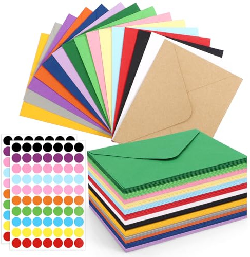 120 Stück Mini Briefumschläge Bunt, 10.3x8cm Farbige Briefumschläge Papier, 15 Farben Kleine Umschläge mit 2 Blatt Selbstklebende Aufklebern für Geburtstage, Hochzeiten, Partys