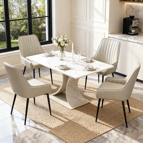 BonVache Set di 4 sedie per sala da pranzo, seggiolone con braccioli, seggiole imbottite in similpelle, sedia da cucina con schienale, sedia con braccioli con gambe in metallo, Taupe