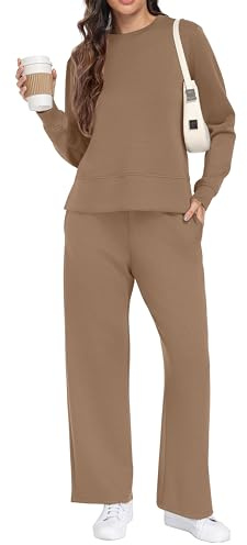 GRECERELLE Tracksuit Womens Full Set Two Piece Outfits Women Autumn Long Sleeve Lounge Wear Sets for Women Casual Pullover Crew Neck Tops and Jogging Bottoms with Pockets