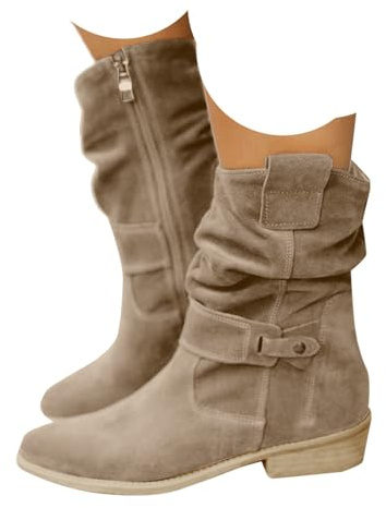 Xbemkste cowboystövlar dam ankelstövlar mocka blockklack sidodragkedja västerländska stövlar slouchy stövlar eleganta ankelstövlar korta stövlar vinterskor, GRÅ, 37 EU