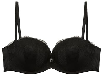 YAMAMAY - Reggiseno a Fascia Push-up, Donna, Nero,Ricamo Floreale, 78% Poliammide 22% Elastan