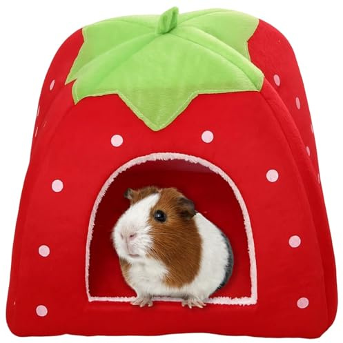 DvBCNMe Meerschweinchen Zubehör, Gemütliches Meerschweinchen Bett, Rote Kuschelhöhle für Kaninchen, Warmes Winterhaus für Kleintiere
