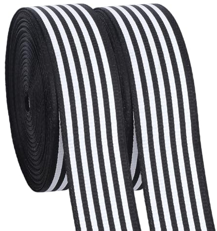 PH PandaHall 36m Ruban Rayé Noir et Blanc 2.5cm de Large Ruban en Polyester Rayé Artisanat Rubans pour la Décoration de Sapin de Noël les Nœuds de Mariage et L'Emballage Cadeau