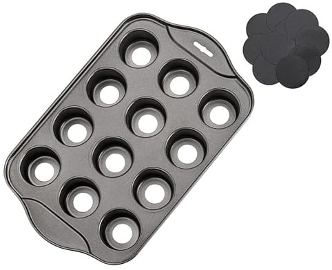 Guijinhao12 Cup Non-Stick Loose Bases Mini Sandwich Tray Steel Cupcake Mould Non Stick Coating Muffin Pan Reusable Removable Bottom Bakeware for Home (C10-1)
