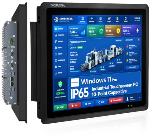NORQIN Panel PC Industrial IP65 17, Sin Ventilador Ordenador Todo En Uno | Pantalla Táctil LCD Capacitiva,Windows 11 Pro,HDMI/LAN/COM/GPIO/USB,Montaje VESA,Automatización y Quiosco(i7-10710U,16G+512G)