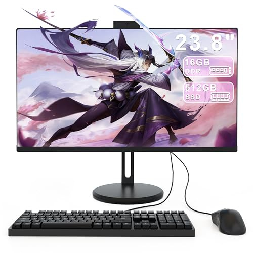 SUKOTOP Ordinateur Tout-en-Un 23,8 Pouces, Core i5 7300 (jusqu'à 3,5 GHz), PC de Bureau Tout-en-Un avec Webcam Pop-up, 16 Go de RAM, SSD 512 Go, écran IPS HD, WiFi6 Double Bande, Bluetooth 5.3, Noir.