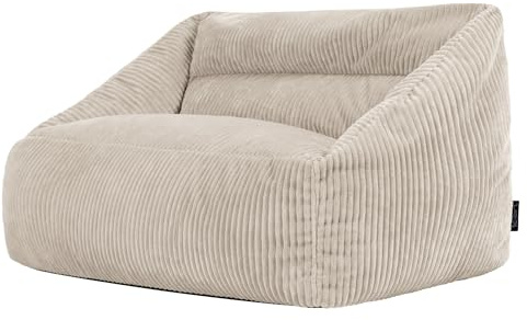 icon Cecilia Pouf Divano per Bambini, Beige, Velluto a Coste, Poltrona Sacco con Riempimento Incluso, Pouf Sacco, Sedia Bambini, Mobili Camera da Letto
