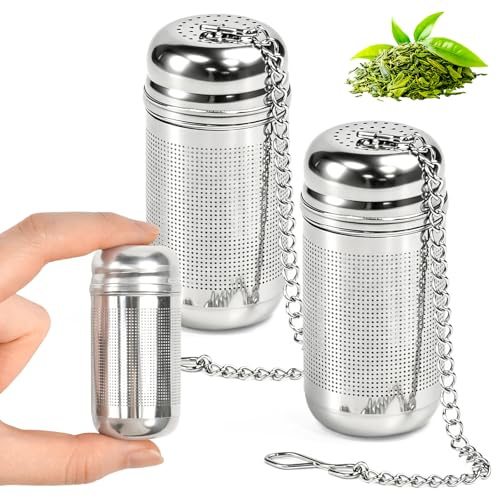 Linzerry 3 Stück Teesieb für Losen Tee Infuser Teeei Teefilter 304 Edelstahl Teeei mit Kette, Haken Feinmaschiger Teefilter für Tasse Teekanne Wiederverwendbar Teekugel für Teekannen Tassen Küche