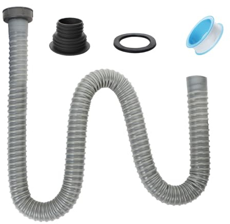 ICEBLUEOR Flexible Sink Drain Hose Kit, 1 1/4 Inch Universal Expandable P-Trap Drain Pipe Kit, Anti-Odor Anti-Clogging, Plastic Drain Pipe Drainage Tube with Adapters for Bath, Wash Basin, Sink