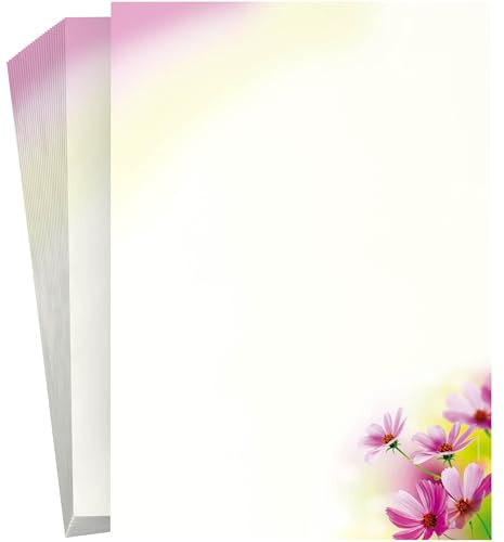 Briefpapier „Sommerblumen“ 100 Blatt DIN A4 – zartes Blumen Design – Motivpapier für stilvolle private & geschäftliche Briefe
