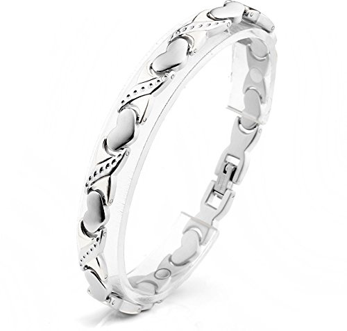 Zysta Schmuck Edelstahl Armband Magnetarmband Liebe Herz Link Gesundheit Magnet Partnerarmbaender Damenarmband Armreif (Silber)