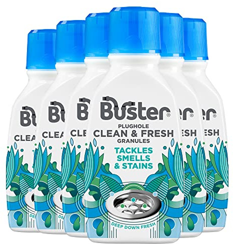 Buster Plughole Clean & Fresh Granules (Eucalyptus - Pack of 6 x 300g) Fast-Acting Dishwasher & Washing Machine Cleaner & Sink and Drain Cleaner for Bad Smells and Stains, Fresh Scent - Made in UK