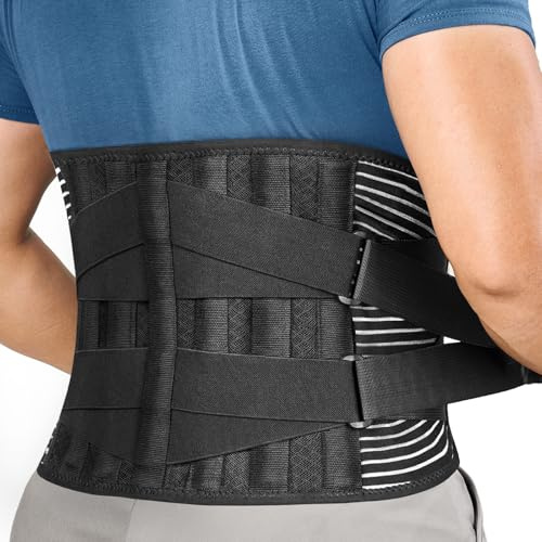 FREETOO Faja Lumbar Para Hombre y Mujer con 6 varillas de soporte, Cinturón Lumbar con Doble Ajuste, Transpirable Faja Lumbar Hombre Trabajo (M(waist:29.5''-37.4'')