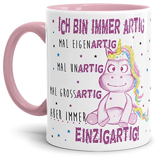 Einhorn-Tasse mit Spruch Immer Einzigartig für Erwachsene - Unicorn/Kaffeetasse/Geschenk-Idee/Freunde/Sterne/Innen & Henkel, Rosa