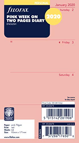 Filofax Kalendereinlage Personal 1 Woche auf 2 Seiten (englisch)2020 Rosa