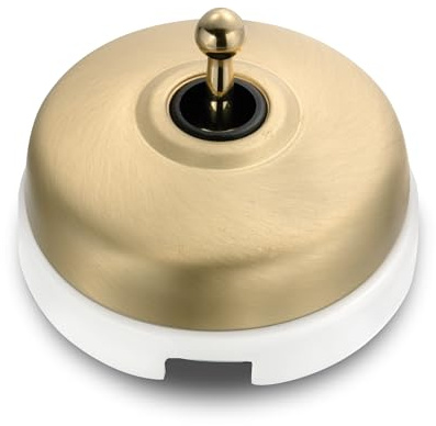 FONTINI - Interrupteur Va & Vient Porcelaine Blanche Coque Dorée Satinée
