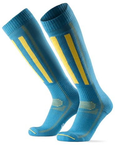 DANISH ENDURANCE Merino Performance Skisocken (1|2 Paar), Thermo-Socken, Gepolsterte Kniestrümpfe, für Damen, Herren & Kinder, Blau/Gelb, 31-34