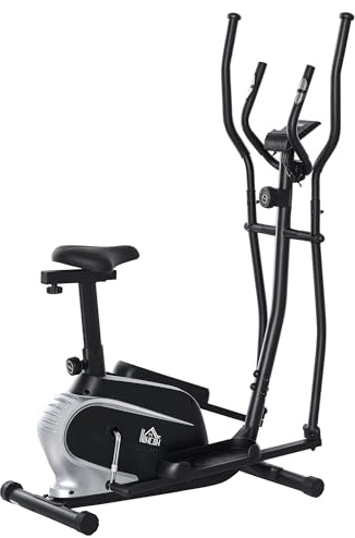 HOMCOM Ellittica da Casa Magnetica con Schermo LCD, 8 Livelli di Resistenza e Sedile Regolabile, 103x62x151cm Nero