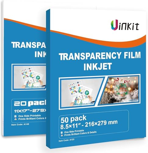 Uinkit OHP Film Overhead Projector Film Single Side Coated Film - 8.5x11 And 11x17 - For Inkjet Printer only Transparency Film