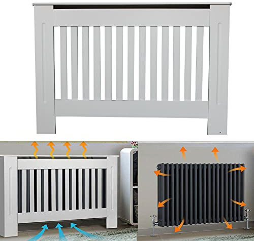 BRIEFNESS Wooden Radiator Cover Small, Cabinet MDF White Painted Vertical Modern Design Decorative for Living Room Bedroom - Heat Evenly, Freestanding Frame, Smooth Surface