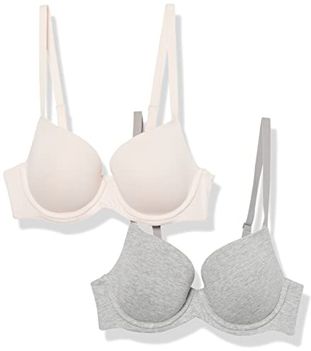 Amazon Essentials Damen Vollschalen-BH aus Baumwolle, 2er-Pack, Grau Meliert/Perle, 85B