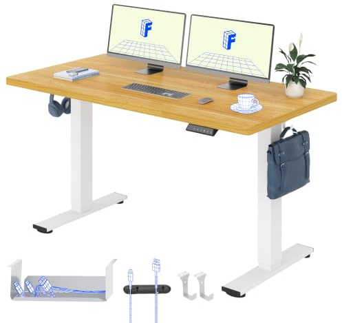 FLEXISPOT Höhenverstellbarer Schreibtisch Basic 160x80cm | mit Haken und 25mm EINTEILIGER Tischplatte, ergonomischer Schreibtisch mit LED-Höhenanzeige und Memory-Funktion (Ahorn, Weiß)
