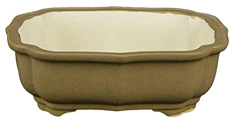 Maceta bonsai ovalada de gres vidriado avellana-mostaza 14x9,5x4,5 cm - A7