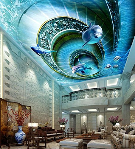 HGFHGD Rotierende Delphin Tierwelt 3D Deckentapete Wohnzimmer Wandbild Schlafzimmer Dekoration Wandaufkleber Kunst Malerei