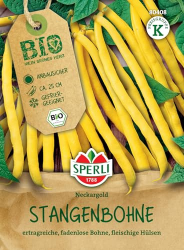 Sperli BIO Stangenbohnensamen, gelb 80408 - BIO - anbausicher - ertragreiche Ernte - fadenlos - ca. 25cm - gefriergeeignet - Samen Gemüse, Bohnen Samen, Saatgut
