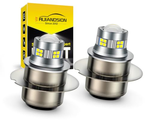 Ruiandsion P36D LED Headlight Bulb for Motorcycle 10-30V DC White | 20 SMD chips deliver 300% brightness Mini projector lens eliminates dark spots. Compatible with most cruiser & sport bikes.