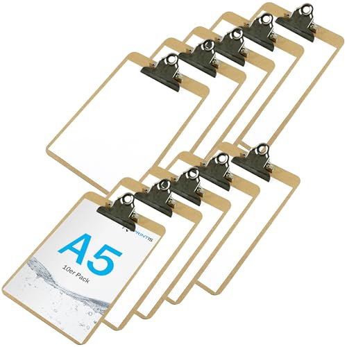 SPRINTIS Klemmbrett aus Holz im 10er Set, Classic - mit großer Retroklammer (DIN A5)