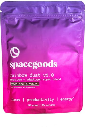Spacegoods - Rainbow Dust v1.0 - Schokoladenaroma Löwenmähne Pilz Pulver - Energy-Drink-Superfood, Kaffeealternative - mit Chaga, Cordyceps, Maca-Wurzel, Ashwagandha - Vegan - 30 Portionen (240g)